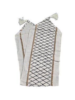 NWOT | Modern Bohemian Diamond Woven Cream Black Tassel Table Runner | 11"x48"